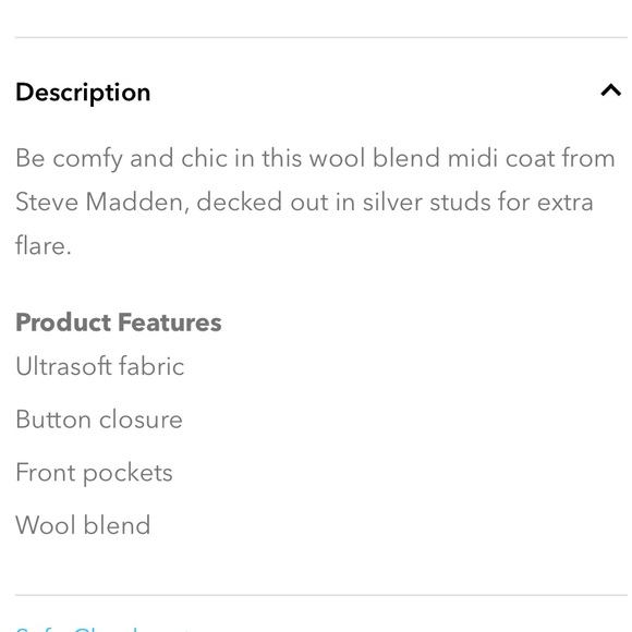 Steve Madden studded midi winter dress coat soft wool blend comfy & chic - Picture 4 of 14